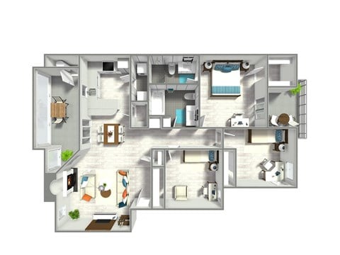 Floor plan for 3 beds, 2 baths, 1130 sqft